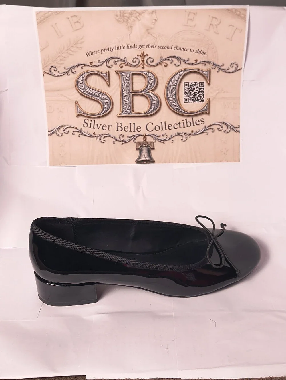 GAP Black Patent Bow Ballet Pumps Low Block Heel Women's Size 10
